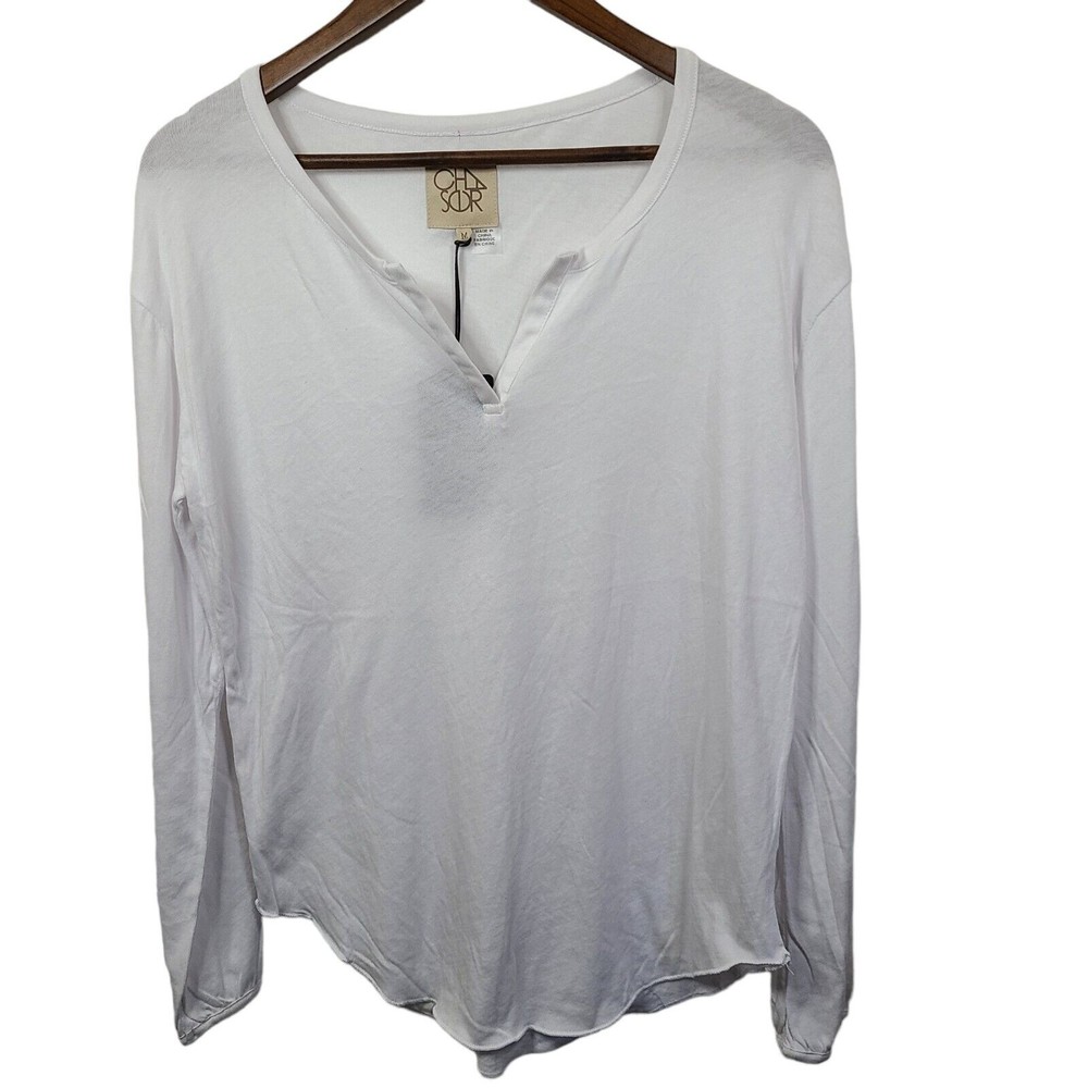 NWT Chaser White V Neck Semi Sheer Blouse Womens Medium